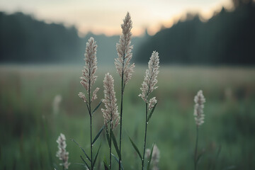 Fototapeta premium Misty morning grasses in a field