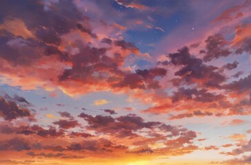Obraz premium 夕日の美しい景色、アニメ調