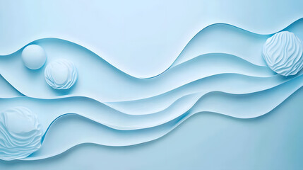 Fototapeta premium Light blue background with light cyan wavy lines and small circular shapes 
