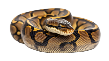 Coiled ball python captured in studio setting high-resolution wildlife photography serene environment close-up perspective