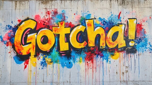 Gotcha! graffiti art vibrant lettering colorful spray paint urban wall design