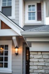 Modern House Exterior: Brick, Stone, and Architectural Design. Luxury Home Showcase. New Construction. Real Estate