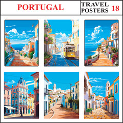 Obraz premium Portugal Albufeira Lisbon Albufeira Travel Poster Wall Art Print Collection Set Part 18