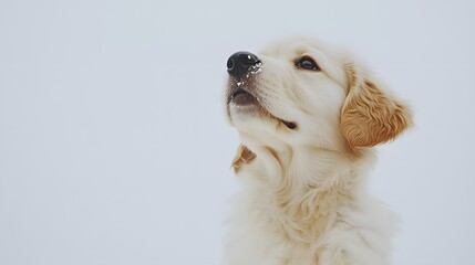 Golden Retriever in Snowy Landscape with Soft White Background