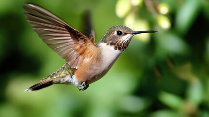 Obraz premium Hummingbird in Flight Among Lush Greenery