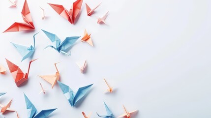 Origami paper cranes on a white background