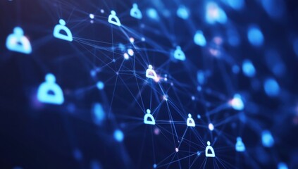 Obraz premium Abstract digital network with people icons, social media connection concept Dark blue background Generative AI