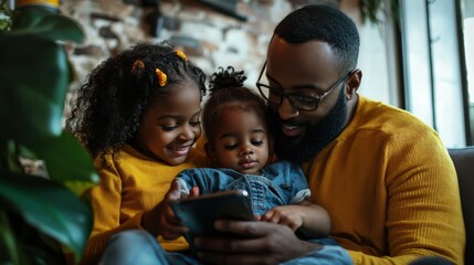 Fototapeta premium family playing together on a digital tablet