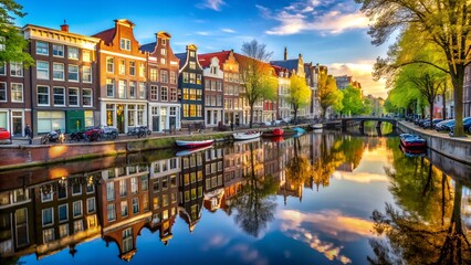 Obraz premium Canal Houses Reflection, Amsterdam
