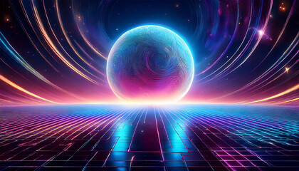 Obraz premium abstract cosmic landscape with glowing sphere