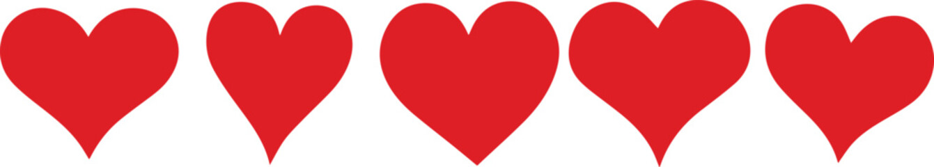 Red Heart Icons Set, Collection of Love Hearts, Romance, and Valentine's Day Vector Hearts Symbols for Digital Design