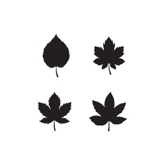 Four Simple Black Silhouette Leaf DesignsA vector graphic featuring four distinct leaf silhouettes..