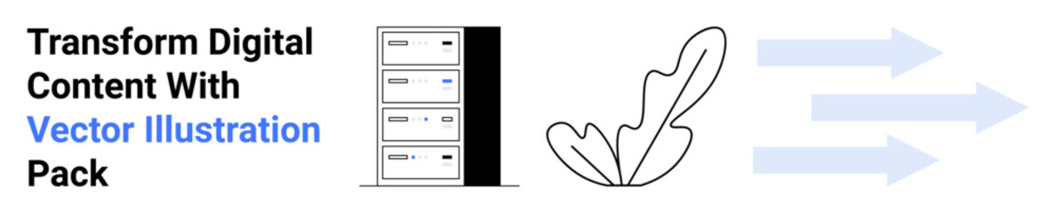 Data server, abstract leaf, and arrows signifying digital flow emphasize sustainability, efficiency, and technology. Ideal for cloud computing, hosting, eco-tech, data transfer innovation digital