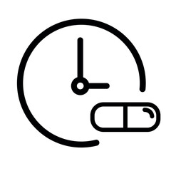 Dose time icon vector, treatment or take medicine time reminder icon vector, time taking dose medicine icon vector in trendy flat style illustration isolated on white background.