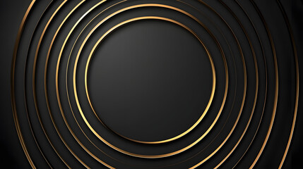Black background with golden lines, circular shape in the middle of a black and gold gradient
