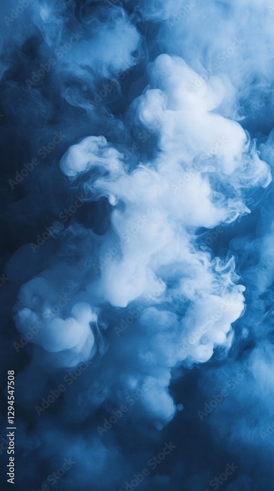 Poster soft, swirling clouds of white contrast beautifully with a deep blue background. the delicate wisps 