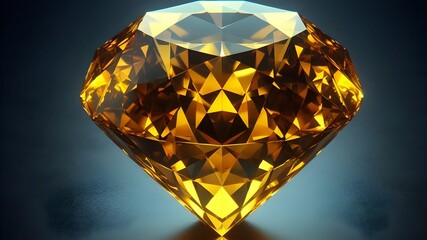 abstract shiny bright big transparent yellow diamond gemstone in an abstract dark fantasy background