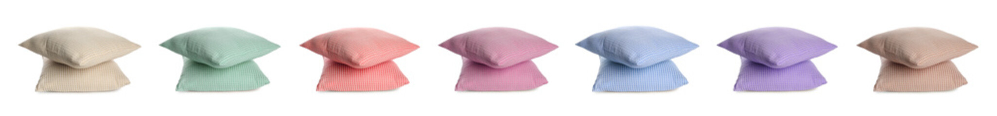 PIllows in different colors isolated on white, set