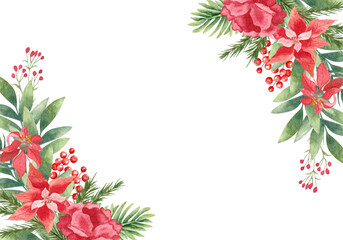 Watercolor floral christmas frame