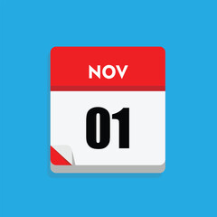 calender icon, 01 november icon with blue background