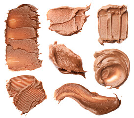 Yummy nut butter. Samples isolated on white, set. Top view