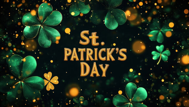 St. patrick’s day celebration design with green shamrocks and gold text. Saint Patrick's Day, St Paddy's Day, St Patty's Day - Irish National Holiday and Cultural Celebration