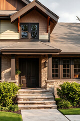 Luxury Home Exterior: Modern Stone Facade, Landscaping, and Architectural Design