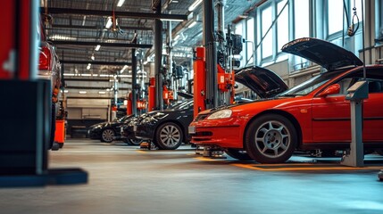 Naklejka premium Automotive service and repairs car workshop gigapixel quality modern environment industrial viewpoint