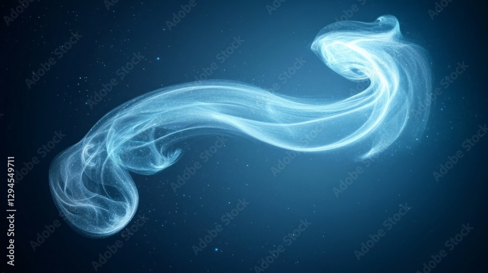 Poster in the serene darkness of the universe, delicate blue wisps swirl and twist in a captivating display