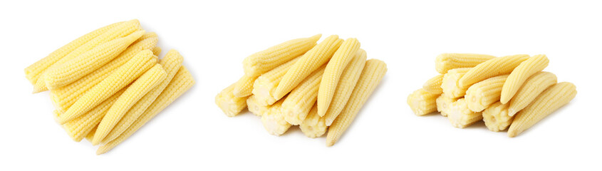 Yellow baby corn cobs isolated on white