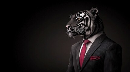 Obraz premium Powerful Tiger in Suit Business Animal Dark Background
