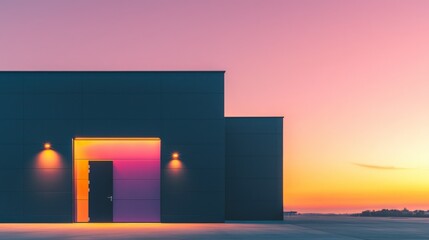 Fototapeta premium Modern Building Sunset Colorful Door Twilight Architecture