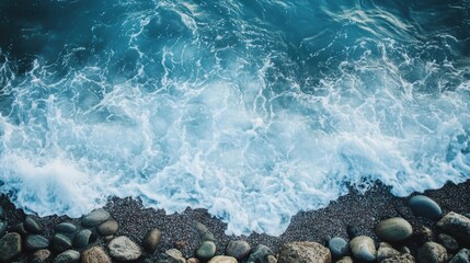 Ocean waves crashing on a pebbled shore.