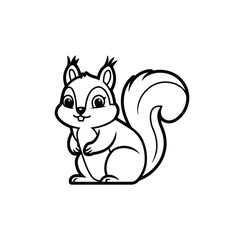 Black and White Squirrel Vector Illustration – Cute Animal Silhouette on White Background