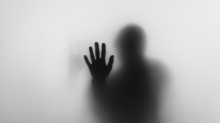 Mysterious Shadow Hands Pressed Against Frosted Glass - AI Generated