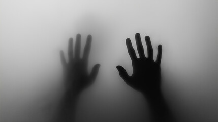 Mysterious Shadow Hands Pressed Against Frosted Glass - AI Generated