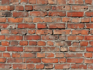 Obraz premium Weathered red brick wall with rough texture and visible mortar
