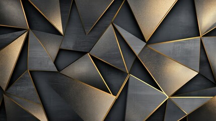 Obraz premium Geometric abstract background with gold and black triangular shapes