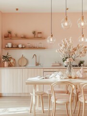 Interior scene featuring a kitchen with stylish aesthetic