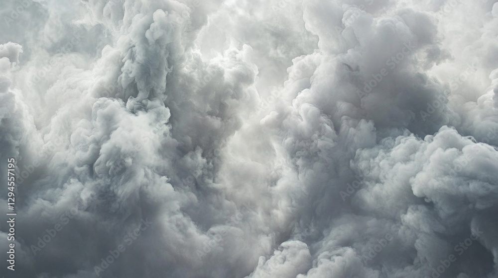 Poster dark and billowing clouds loom overhead, swirling with shades of gray in a turbulent sky. the atmosp