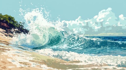 Ocean wave crashing on shore