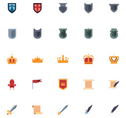 Set of medieval era vector icons with white background