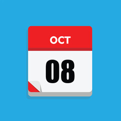 calender icon, 08 october icon with blue background