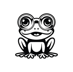 Black Frog with Glasses Vector Illustration – Cute Animal Silhouette on White Background