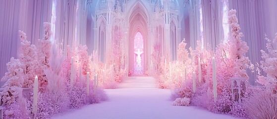 Ethereal Elegance, A Dreamy Chapel Adorned with Blossoms and Light