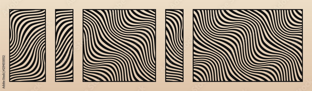 Poster laser cut patterns set. vector template with liquid lines, wavy stripes, fluid shapes. trending desi
