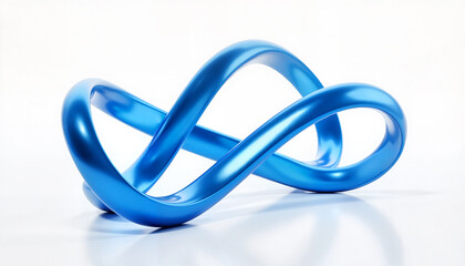 Naklejka premium Glossy metallic blue twisted ribbon sculpture floating on a white background, elegant minimalism and modern art concept.