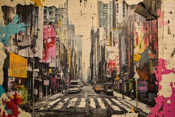 Fototapeta premium Urban street view art with colorful abstract buildings.