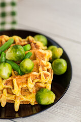 Vegetable waffles with Brussel sprouts and green beans