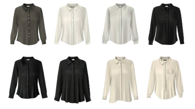 Stylish long sleeve blouses for women fashion studio product collection indoor setting front view elegant wardrobe essentials